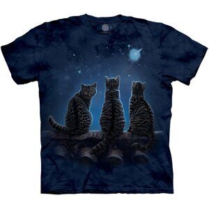 Cat Kittens Wish Upon A Star Three Black Cats Moon Mountain Blue T-Shirt 3X